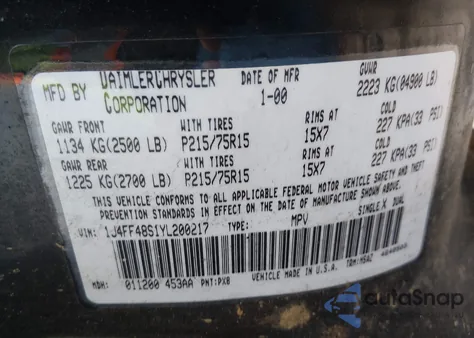 2000 Jeep Cherokee Sport z USA, uszkodzony, nr VIN 1J4FF48S1YL200217